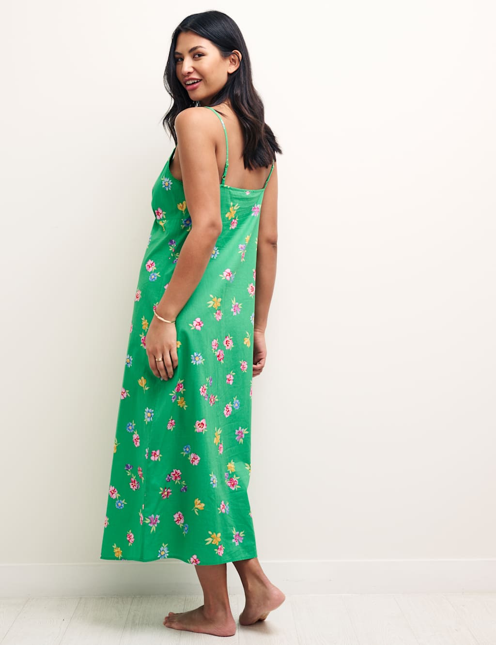 Pure Cotton Floral Strappy Long Chemise image 3