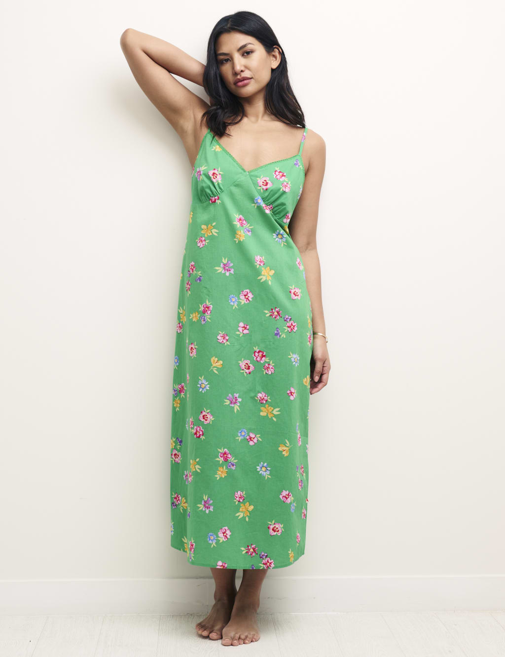 Pure Cotton Floral Strappy Long Chemise image 4