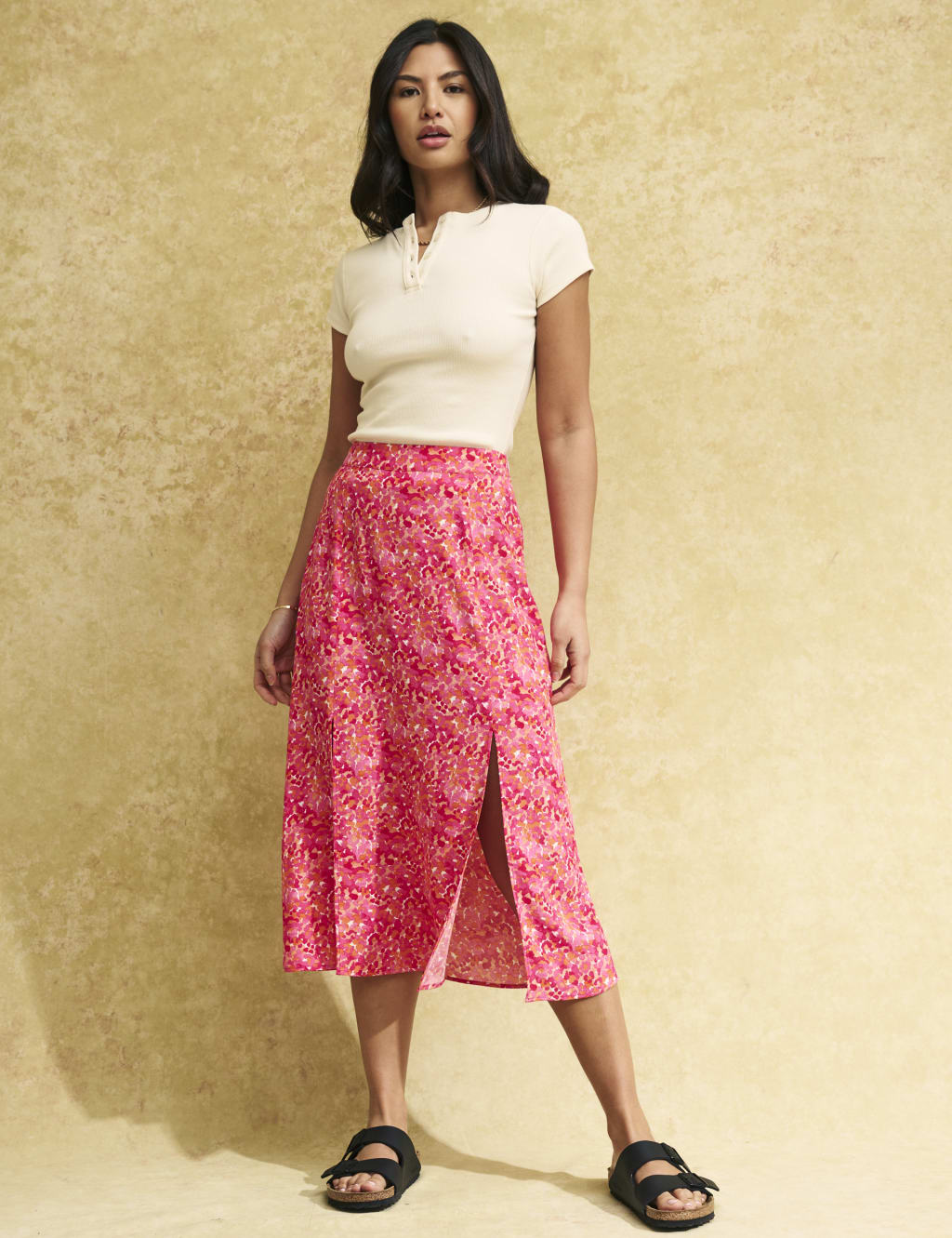 Printed Split Front Midi Slip Skirt image 1
