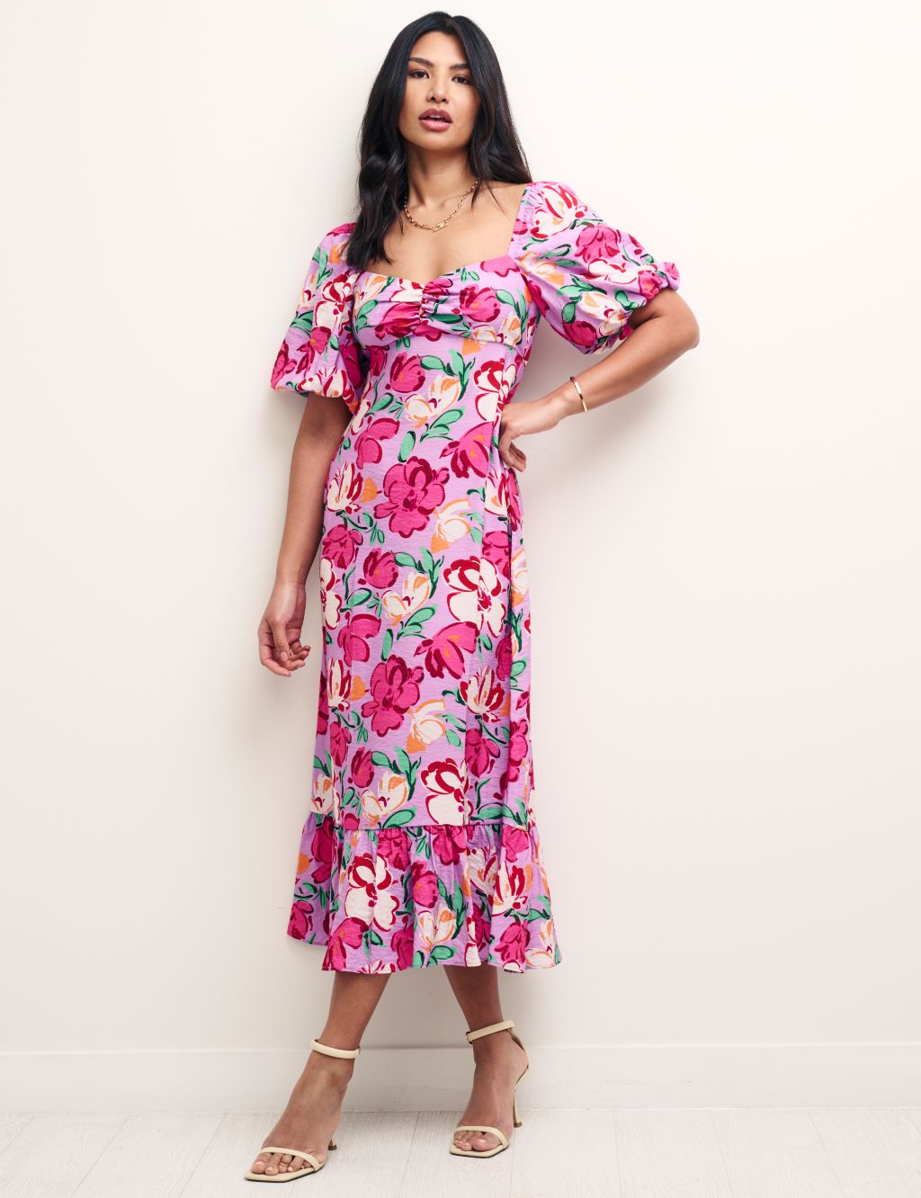 Floral Puff Sleeve Midi Tea Dress image 1