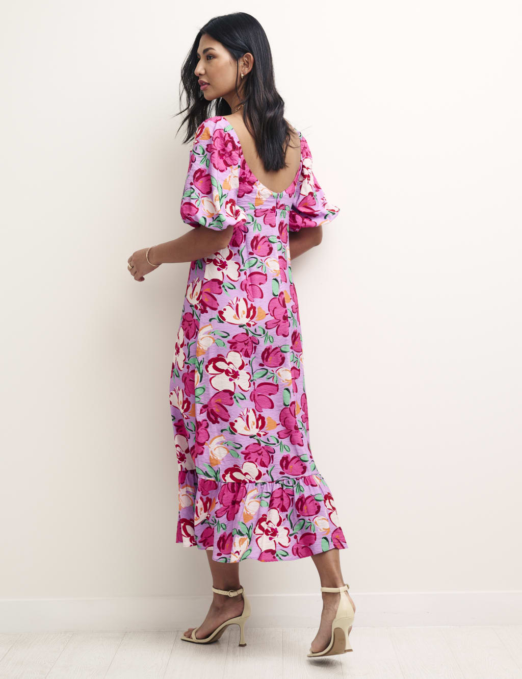 Floral Puff Sleeve Midi Tea Dress image 2