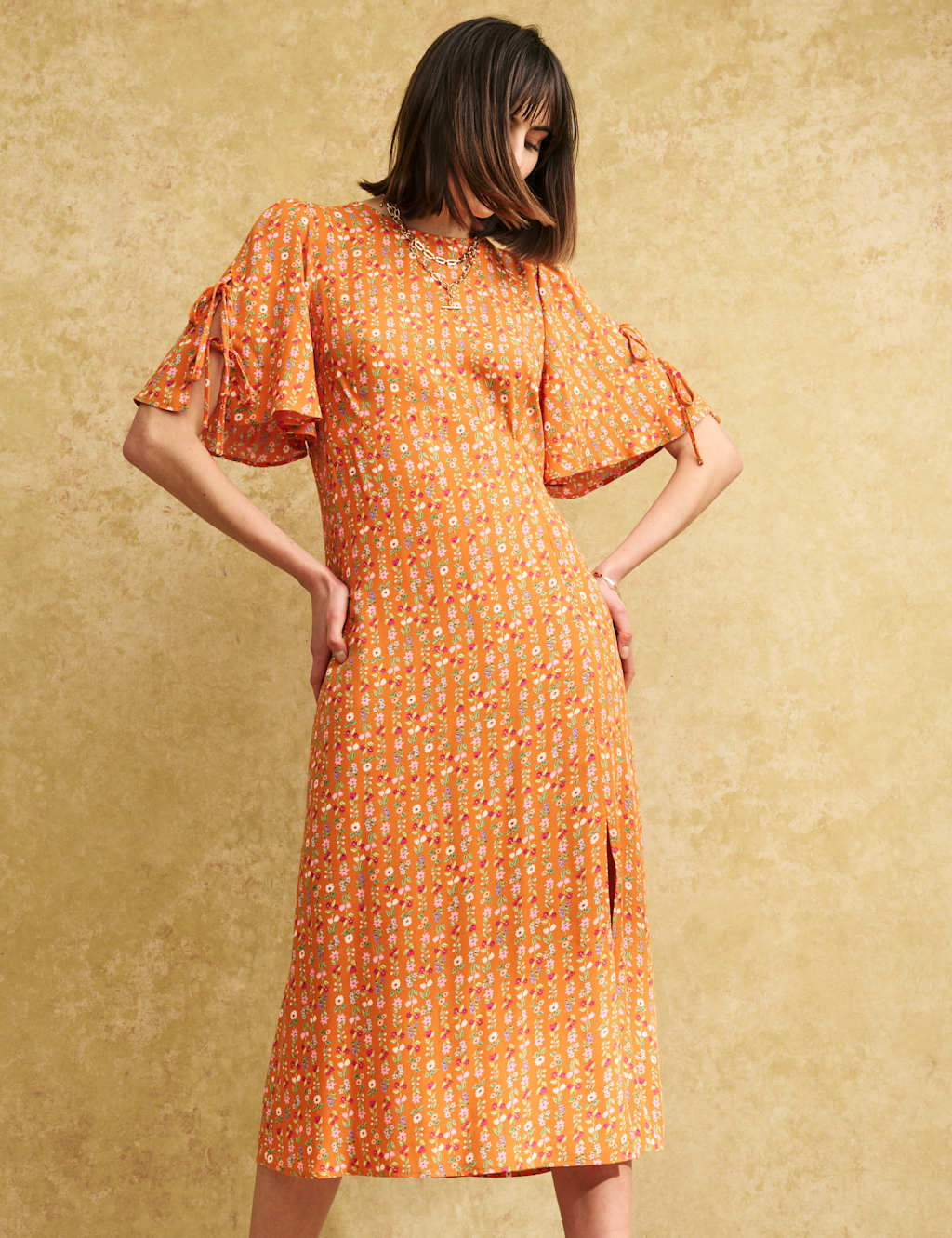 Floral Tie Sleeve Midi Tea Dress image 4