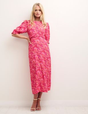 

Womens Nobody's Child Printed Frill Detail Midi Tea Dress - Pink Mix, Pink Mix
