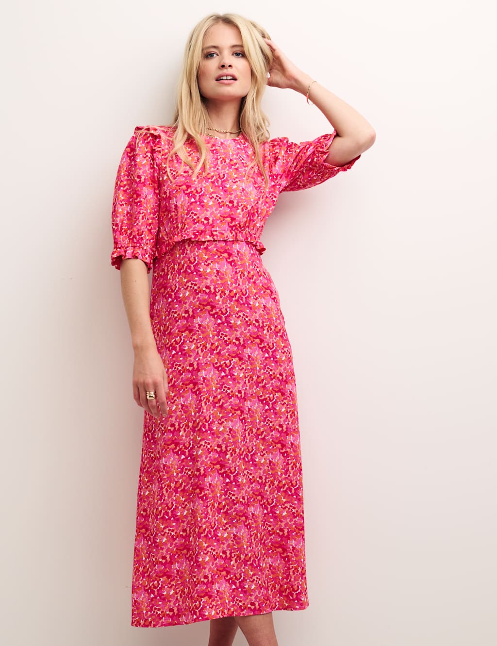 Printed Frill Detail Midi Tea Dress image 4
