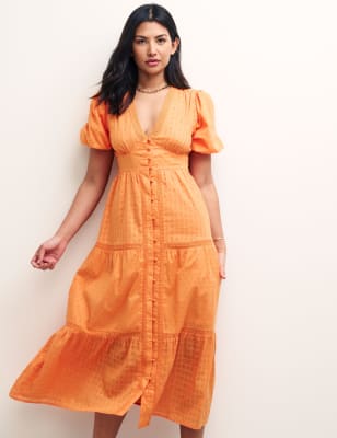 

Womens NOBODY'S CHILD X HAPPY PLACE Besticktes Midaxikleid aus Bio-Baumwolle - Orange, Orange