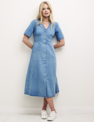 

Womens Nobody's Child Denim V-Neck Midi Tea Dress - Blue, Blue