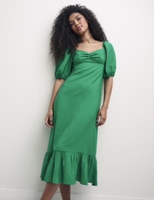 

Nobody's Child Vestido de tarde texturizado a media pierna de manga abullonada de escote en picoWomens - Green, Green
