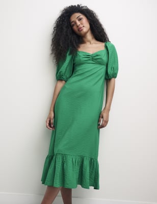 

Womens Nobody's Child Textured V-Neck Puff Sleeve Midi Tea Dress - Green, Green