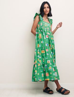 Organic Cotton Printed Midaxi Tiered Dress