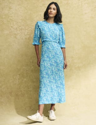 

Nobody's Child Vestido de tarde a media pierna estampado con detalle de volantesWomens - Blue Mix, Blue Mix