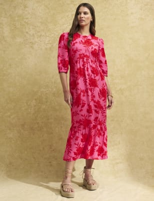 

Womens Nobody's Child Floral Puff Sleeve Midi Tea Dress - Pink Mix, Pink Mix