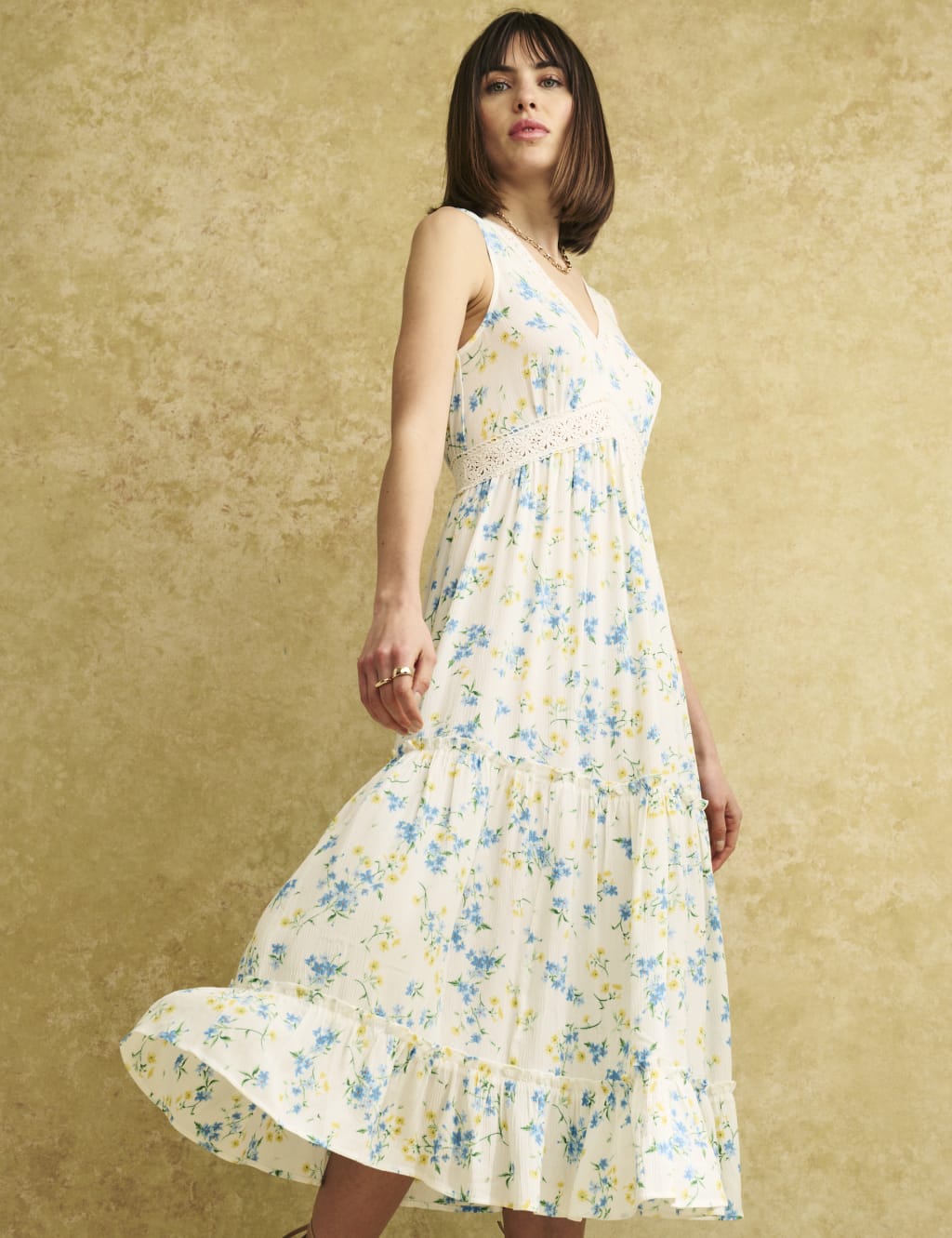Floral V-Neck Midi Tiered Smock Dress image 1