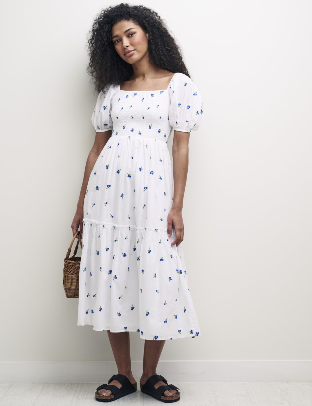 Organic Cotton Printed Square Neck Midi Dress image 1