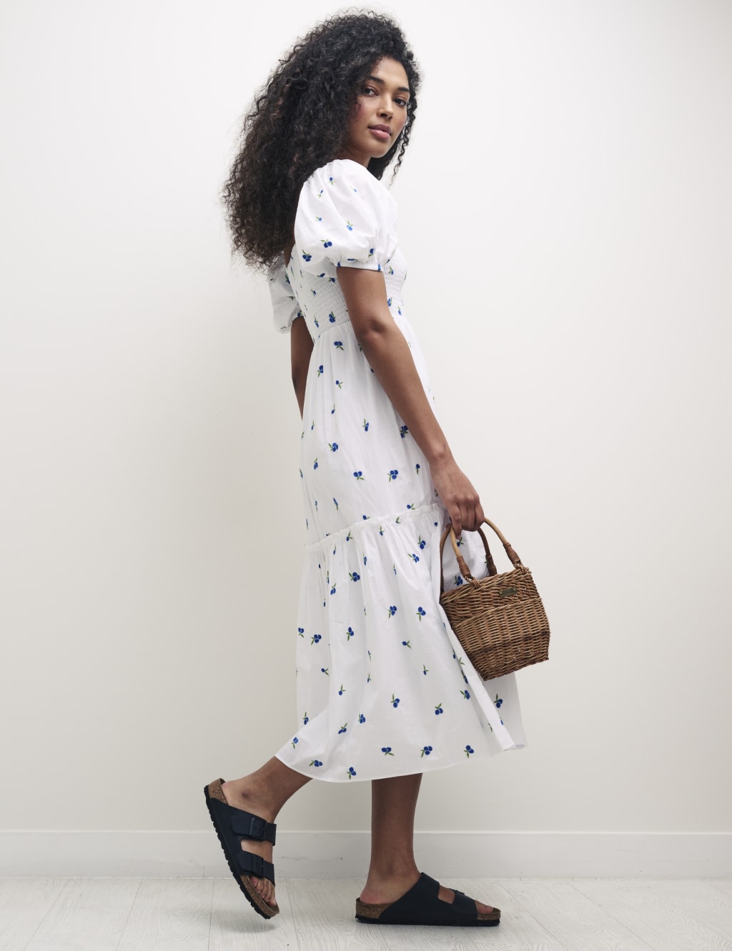 Organic Cotton Printed Square Neck Midi Dress image 4