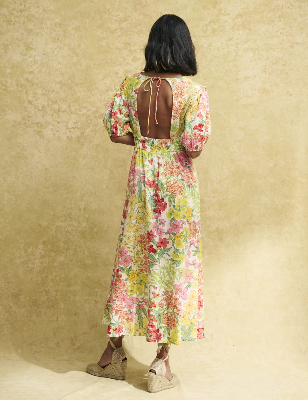 Floral Tie Neck Midi Waisted Dress image 4