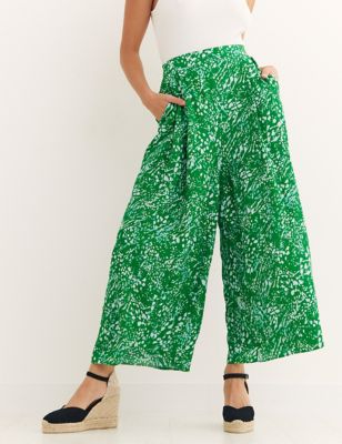 

Womens Nobody's Child Animal Print Pleat Front Wide Leg Culottes - Green Mix, Green Mix