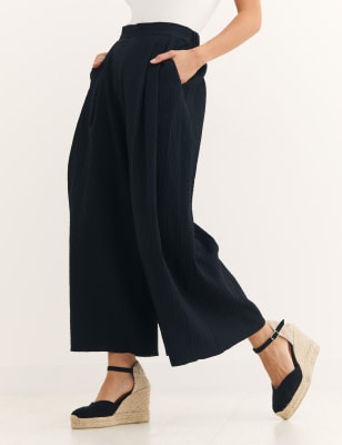 

Womens Nobody's Child Bundfaltenhose mit weitem Bein und Leinenanteil - Black, Black