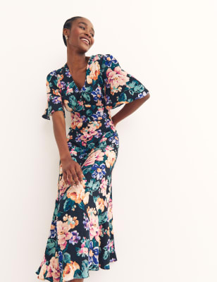

Womens Nobody's Child Floral V-Neck Short Sleeve Midi Tea Dress - Multi, Multi