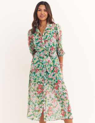 

Womens Nobody's Child Chiffon Floral Midi Shirt Dress - Green Mix, Green Mix