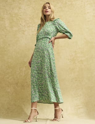 

Womens Nobody's Child Printed Frill Detail Midi Tea Dress - Green Mix, Green Mix