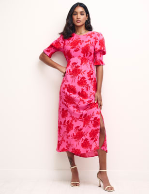 

Womens Nobody's Child Floral Round Neck Midi Tea Dress - Pink Mix, Pink Mix