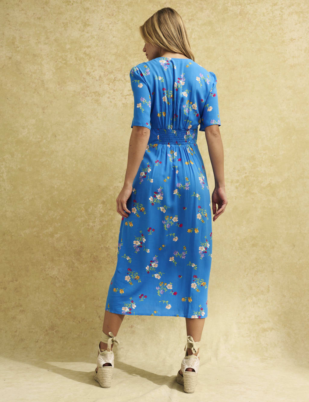 Floral V-Neck Button Through Midi Tea Dress image 3