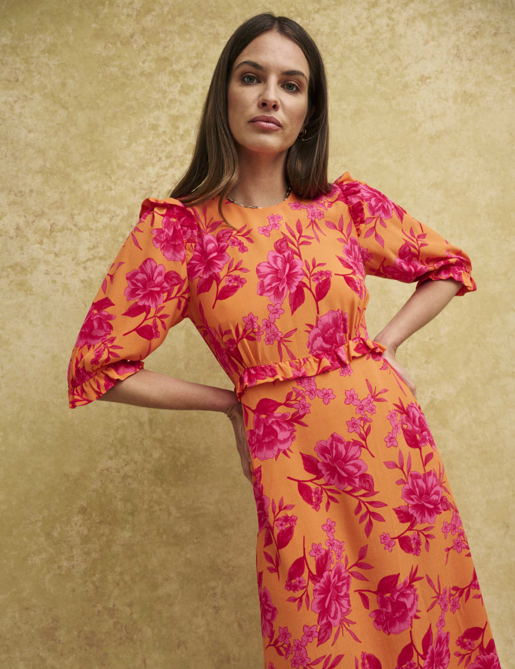 Floral Frill Detail Midi Tea Dress image 5