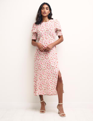 

Nobody's Child Vestido de tarde a media pierna floral con cuello redondoWomens - White Mix, White Mix