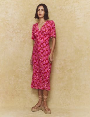 

Nobody's Child Vestido de tarde a media pierna con fruncido de escote en pico y diseño geométricoWomens - Pink Mix, Pink Mix