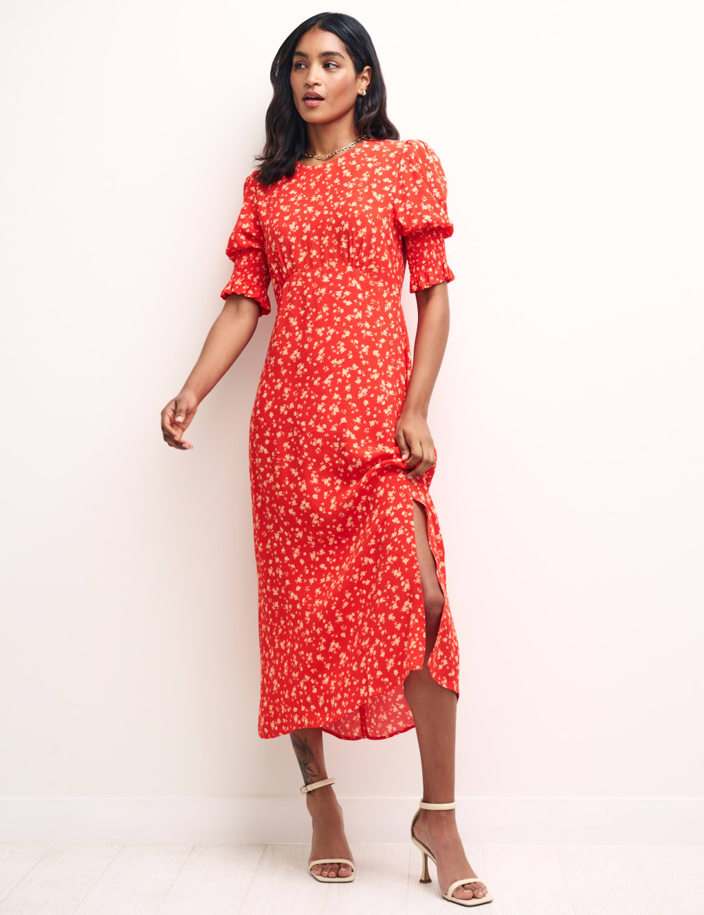 Floral Round Neck Midi Tea Dress image 1