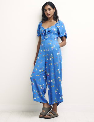 

Womens Nobody's Child Floral Tie Detail Cropped Wide Leg Jumpsuit - Blue Mix, Blue Mix