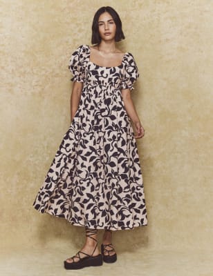 

Womens Nobody's Child Organic Cotton Printed Midi Tea Dress - Cream Mix, Cream Mix