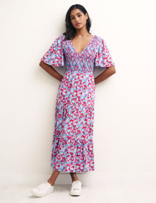 

Nobody's Child Vestido maxi a media pierna en capas de escote en pico con estampado de florecillasWomens - Blue Mix, Blue Mix