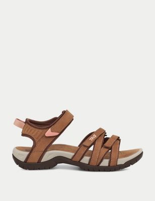 Teva Women's Tirra Leather Ankle Strap Flat Sandals - 8 - Tan, Tan