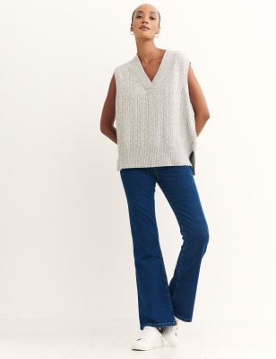 

Womens Nobody's Child Cotton Blend Cable Knit V-Neck Knitted Vest - Grey, Grey