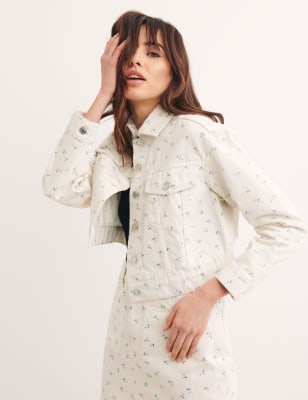 

Womens Nobody's Child Denim Floral Cropped Jacket - Cream Mix, Cream Mix