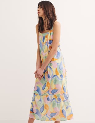 

Nobody's Child Vestido estampado fruncido a media pierna 100% algodónWomens - Multi, Multi