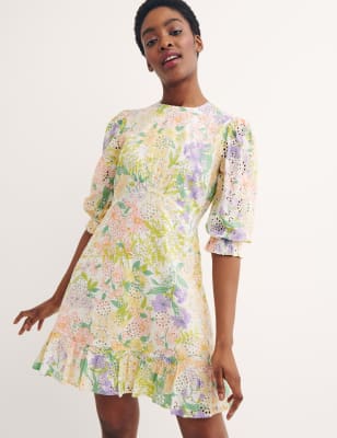 

Womens Nobody's Child Pure Cotton Floral Mini Tea Dress - Cream Mix, Cream Mix