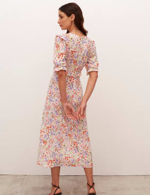 

Womens Nobody's Child Tailliertes Midaxi-Teekleid mit Blumenmuster und Rüschendetail „Felicia“ - Multi, Multi
