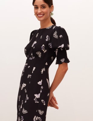 

Womens Nobody's Child Tailliertes Midaxikleid mit Schmetterlingsmuster „Luna“ - Black, Black