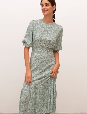 

Nobody's Child Vestido a la cintura maxi a media pierna de cuello redondo con estampado de florecillasWomens - Green, Green