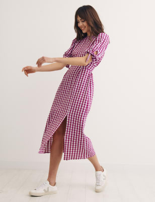 

Womens Nobody's Child Gingham Round Neck Midi Tea Dress - Pink, Pink