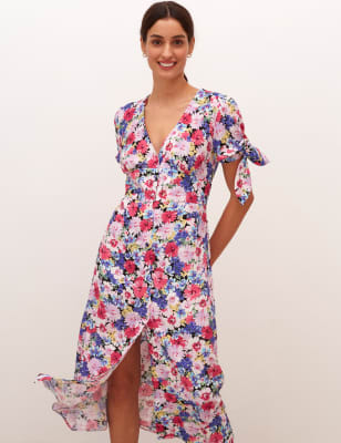

Womens Nobody's Child Alexis Floral Tie Sleeve Midi Tea Dress - Multi, Multi