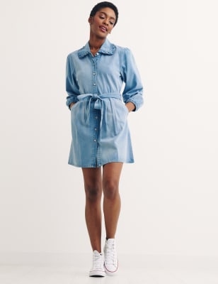 

Womens Nobody's Child Denim Belted Frill Detail Mini Shirt Dress - Blue, Blue