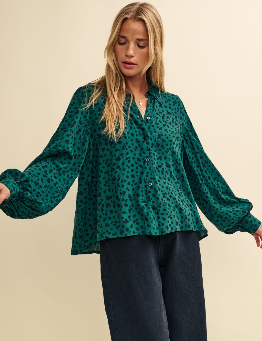 Animal Print Blouson Sleeve Relaxed Shirt image 2