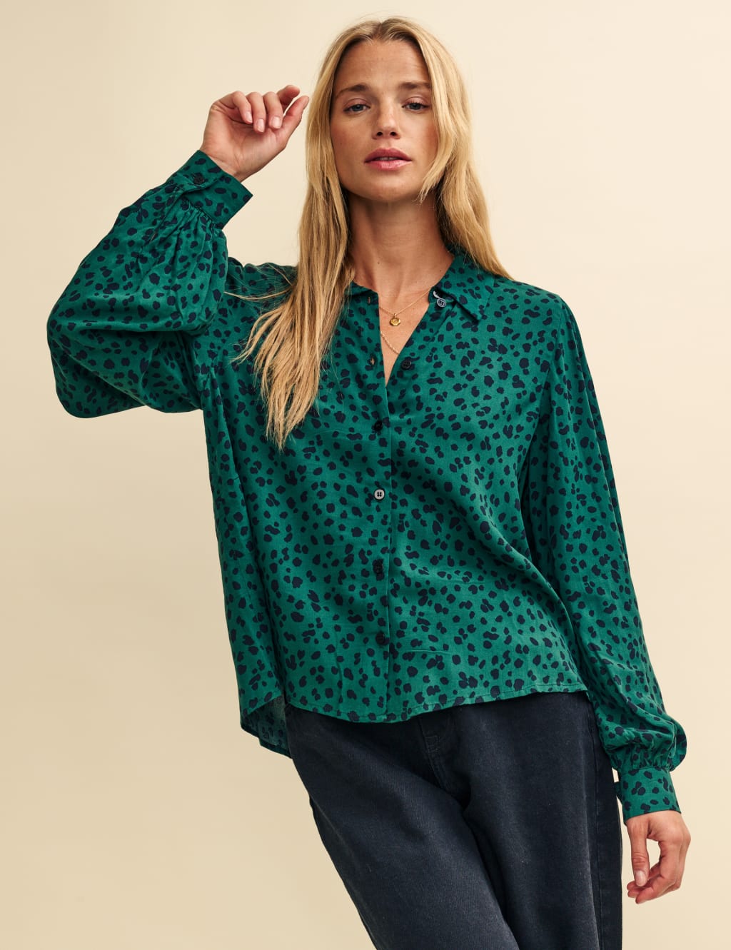 Animal Print Blouson Sleeve Relaxed Shirt image 6