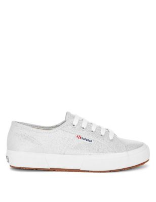 Superga Womens Canvas Lace Up Glitter Trainers - 4 - Silver, Silver,Golden Rose