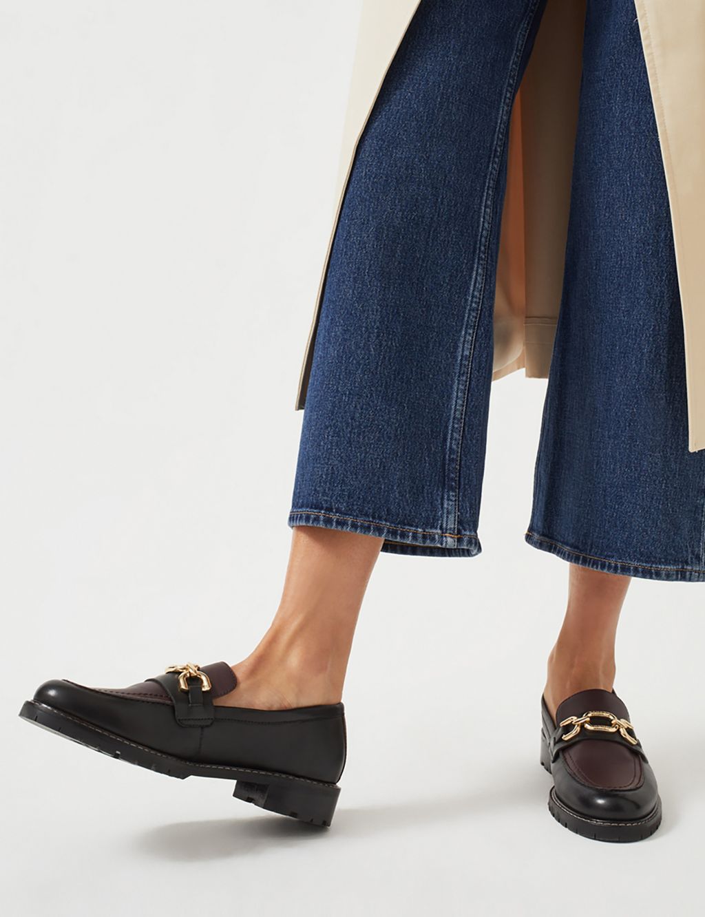 Leather Chunky Chain Detail Loafers image 1