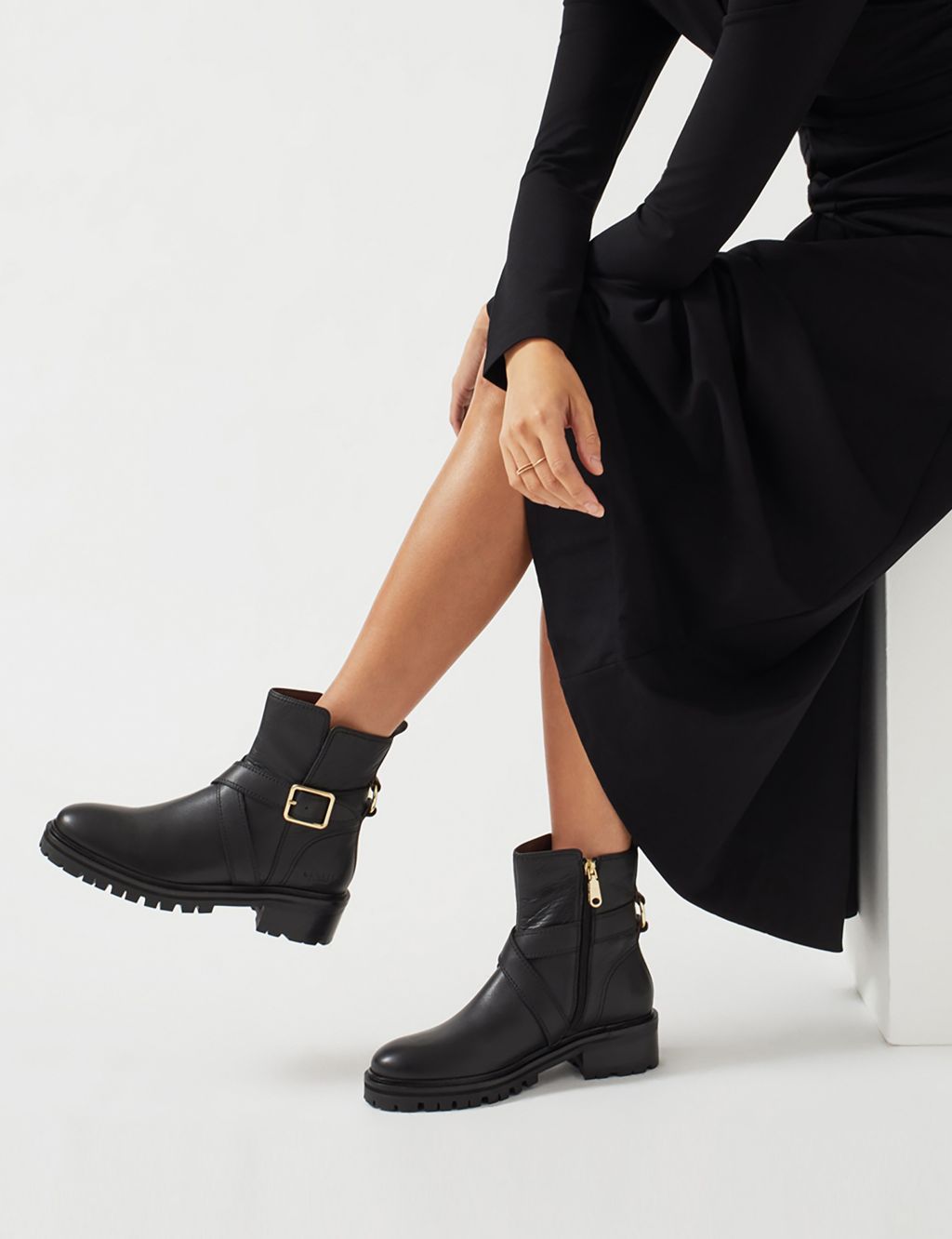 Leather Chunky Buckle Ankle Boots image 1