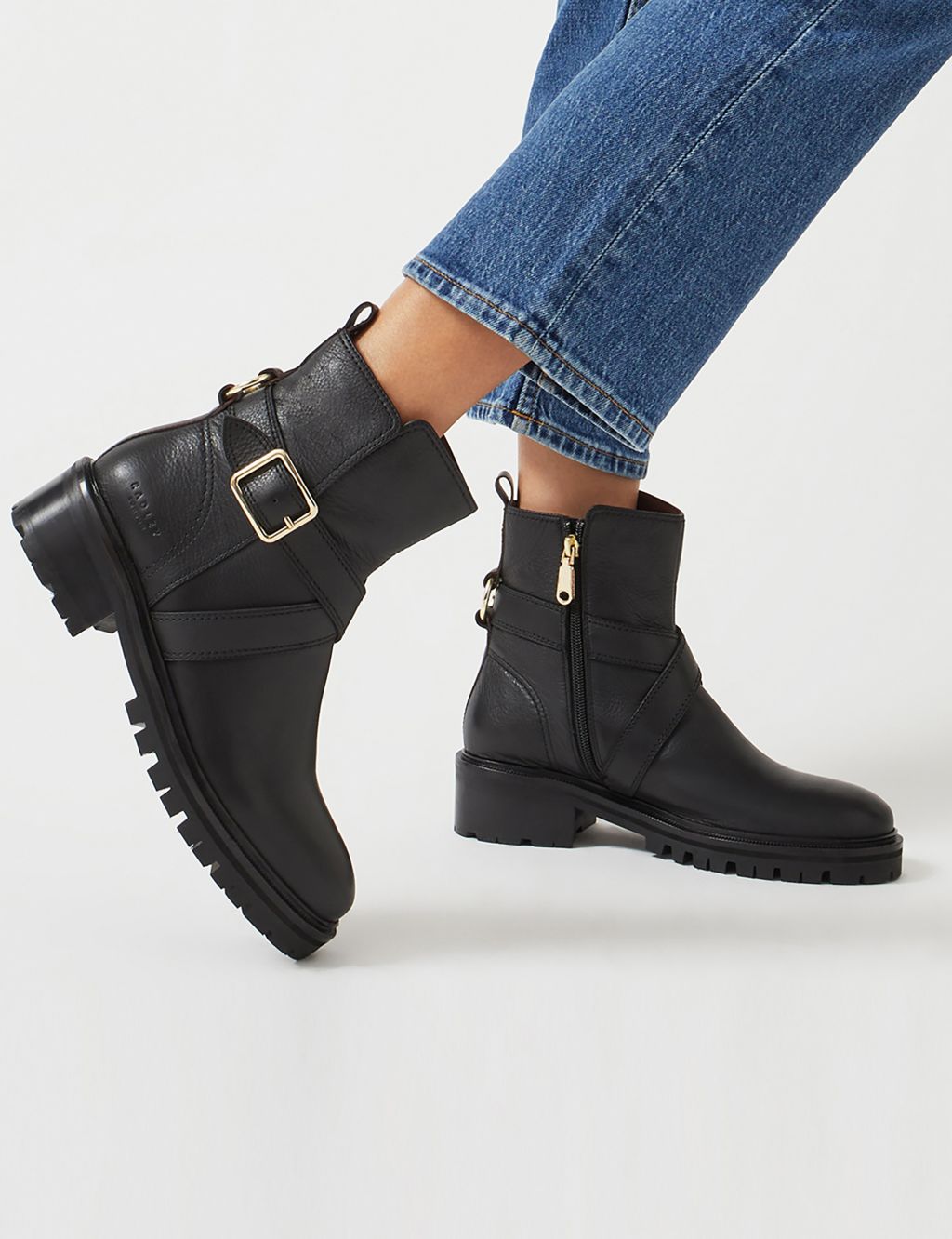 Leather Chunky Buckle Ankle Boots image 3